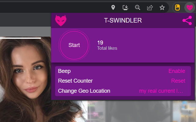 T-swindler extension  is extra features for tinder, auto swipe, change location, extra filtering and more